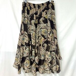 SOFT SURROUNDINGS Brown Paisley Handkerchief Hem Peasant Midi Skirt M Bohemian